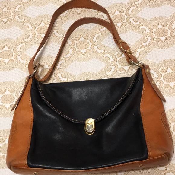 Marino Orlandi Handbags - MARINO ORLANDI Genuine Leather Black/Brown ColorBlock Shoulder Bag Made in Italy